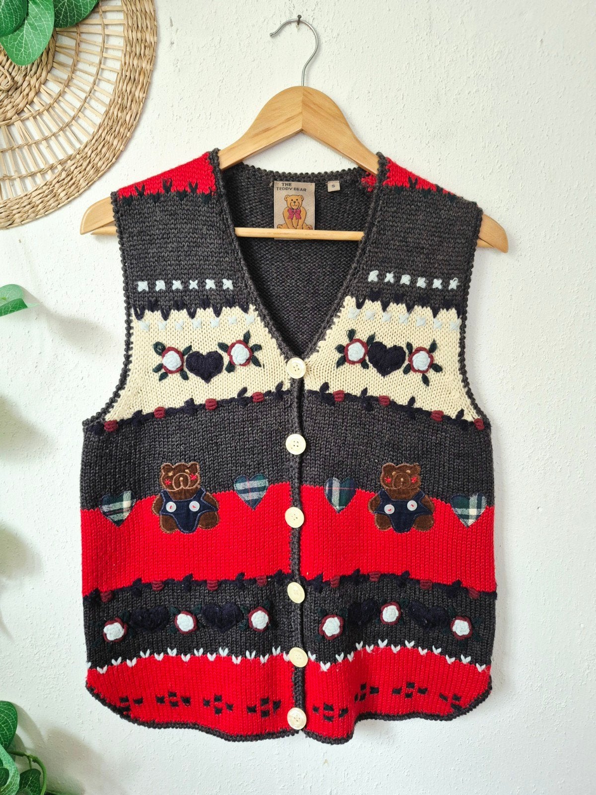 Vintage cottagecore geborduurd Teddy Bear vest S/M, Vintage, Ophalen of Verzenden, Zo goed als nieuw, Maat 38/40 (M)