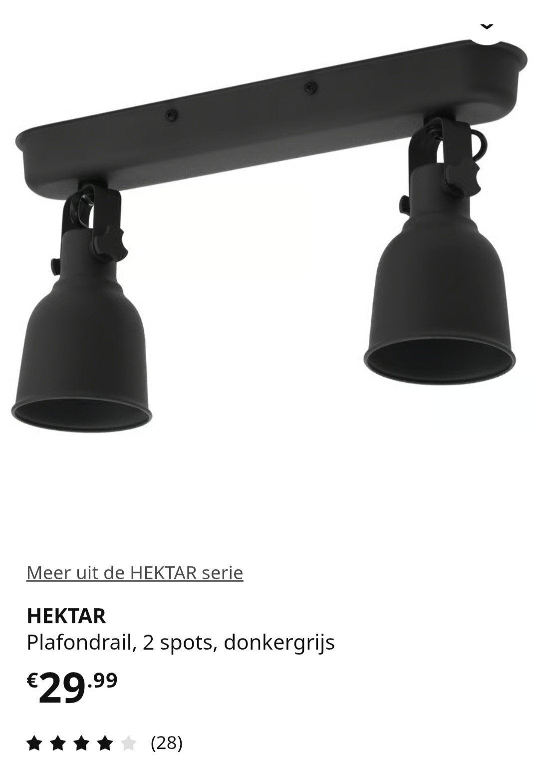 IKEA Hektar Plafondrail met 2 spots, donkergrijs, Modern, Verstelbaar, GU10, Plafondspot