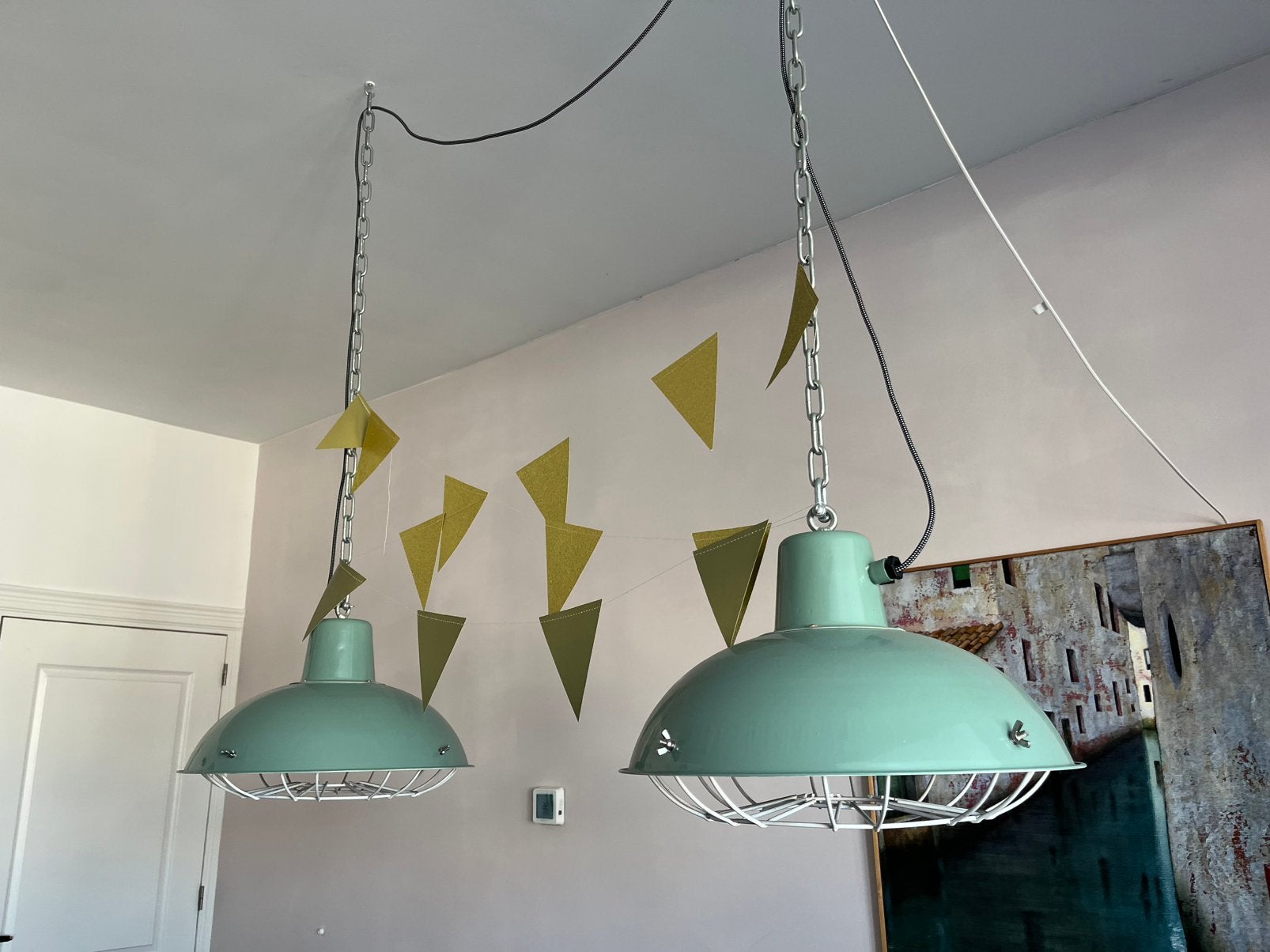 Leuke groene lampen voor boven eettafel, Ophalen, Zo goed als nieuw