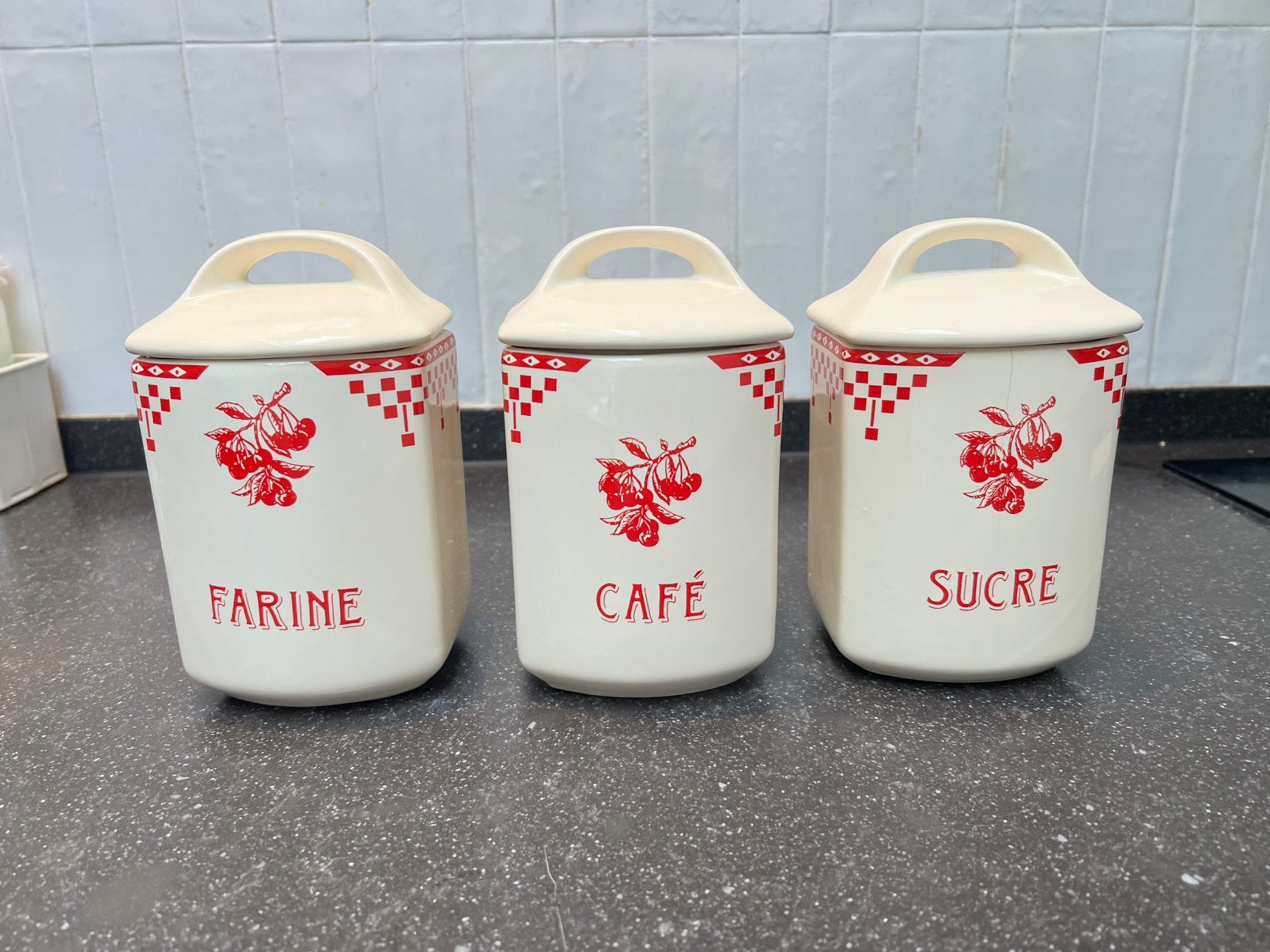 Vintage Franse set bloem/koffie/suiker, Huis en Inrichting, Keuken | Potten en Pannen, Ophalen of Verzenden, Zo goed als nieuw