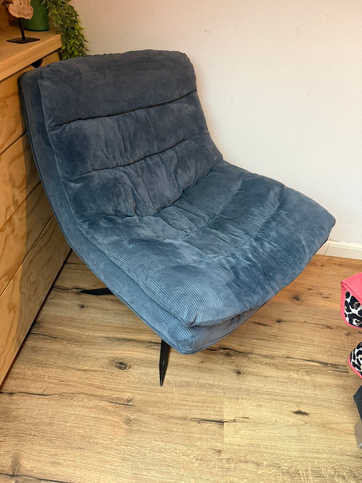 dutchbone vince grijs/blauw draai fauteuil, Ophalen, Zo goed als nieuw, 75 tot 100 cm, 50 tot 75 cm