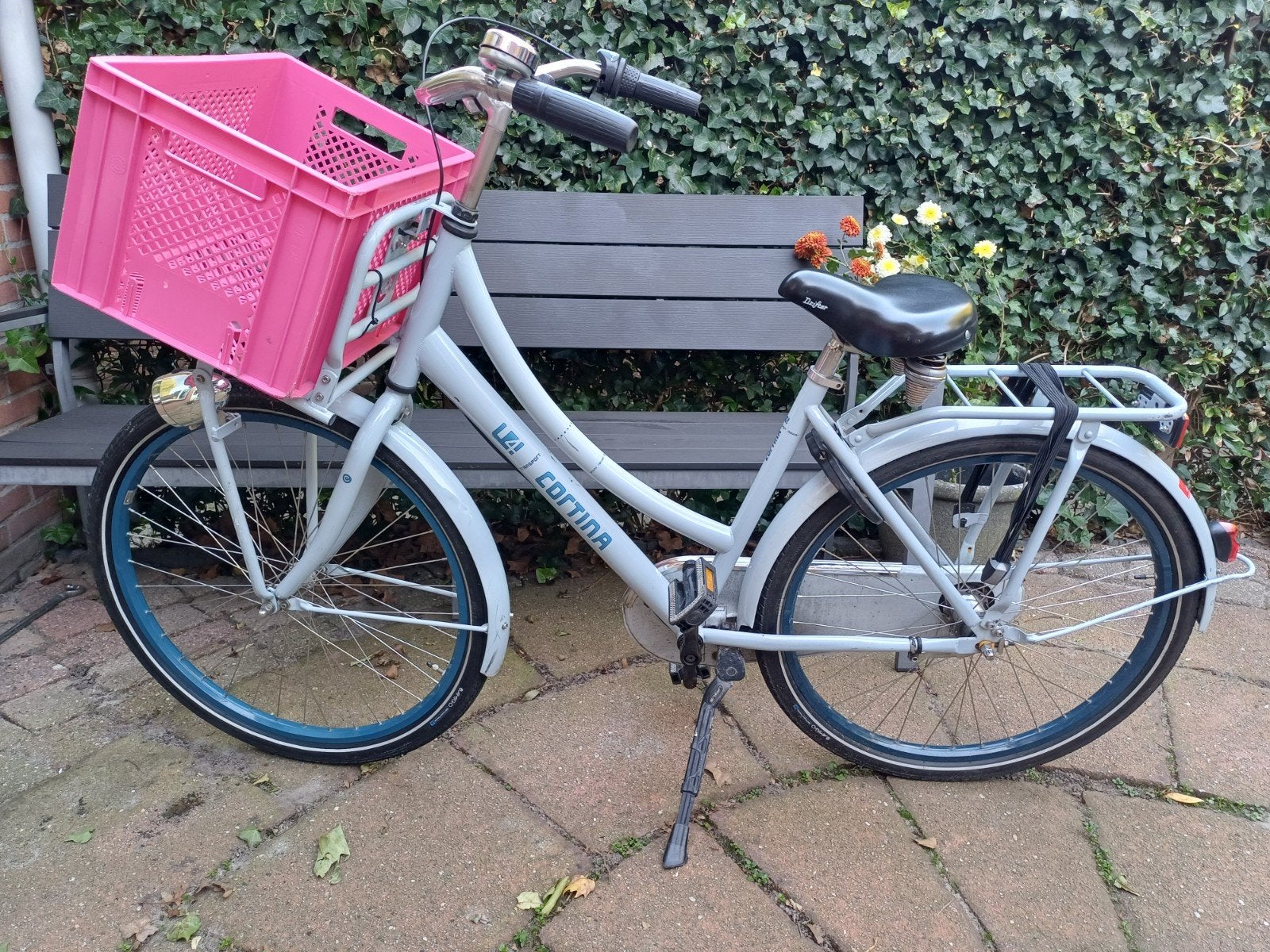 Cortina fiets met roze krat en versnelingen, Overige merken, Ophalen of Verzenden, Minder dan 47 cm, Trommelrem