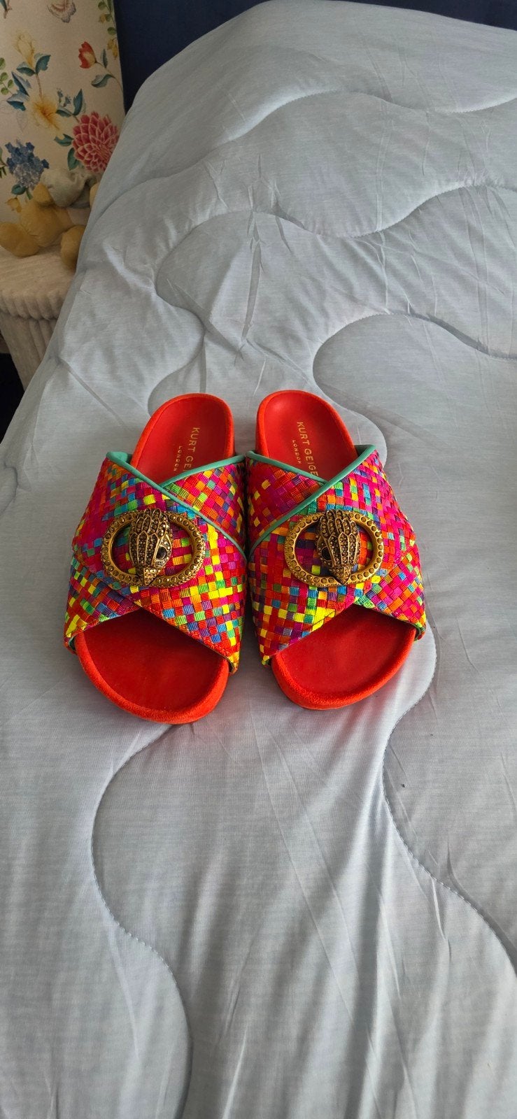 Kurt Geiger London regenboog slippers met adelaarskop mt 39, Kleding | Dames, Slippers, Overige kleuren, Ophalen of Verzenden