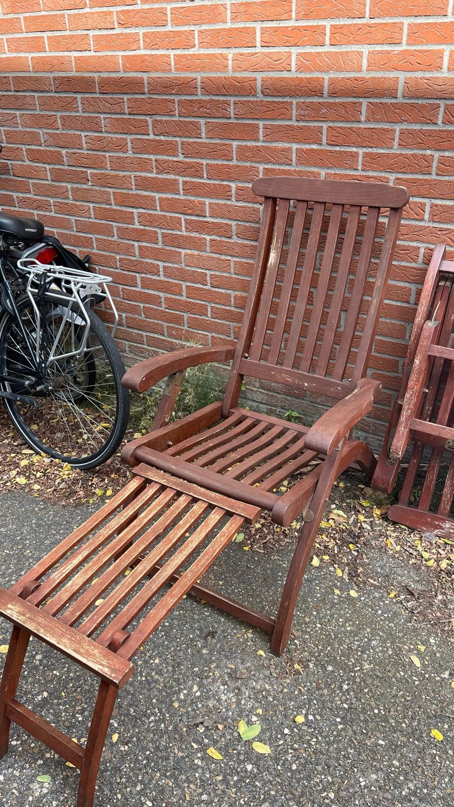 Houten verstelbare ligstoel, teak, Tuin en Terras, Tuinstoelen, Ophalen, Gebruikt, Hout, Inklapbaar