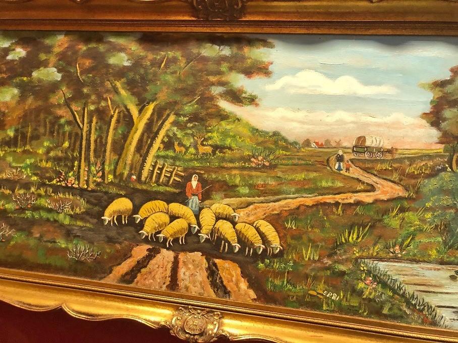Gesigneerd schilderij landschap; boerderij / boerin, Antiek en Kunst, Kunst | Schilderijen | Klassiek, Ophalen of Verzenden