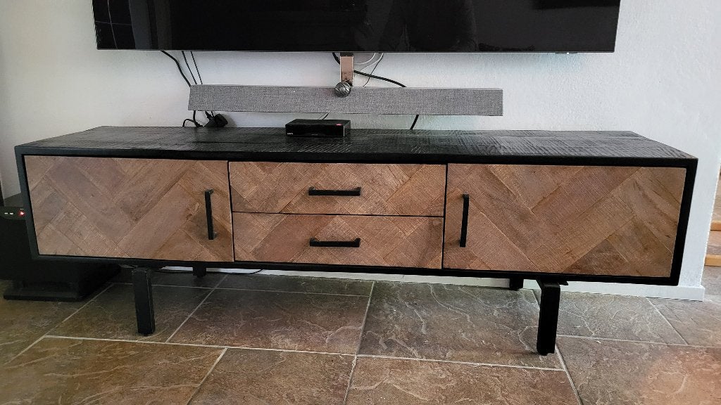 tv meubel, Ophalen, Teakhout, Modern (industrieel/hout), 150 tot 200 cm