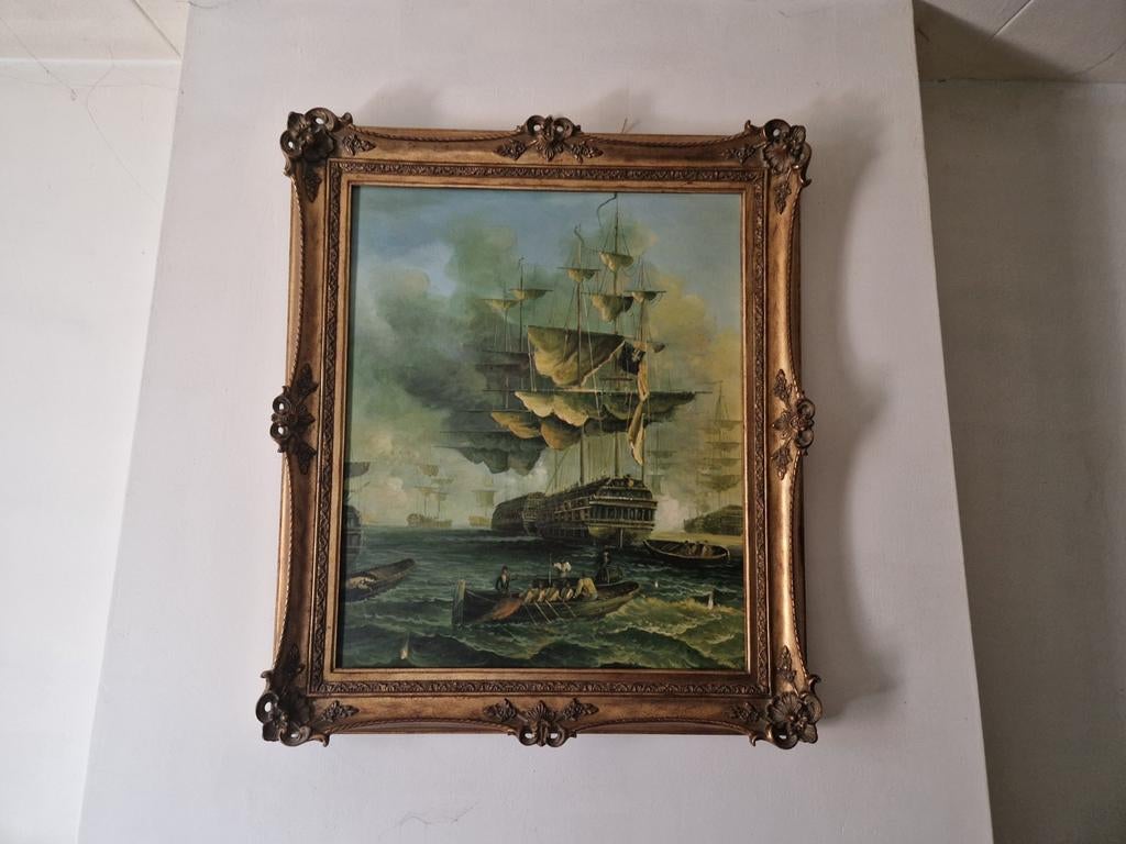 Prachtige zeeslag voc schepen, Antiek en Kunst, Kunst | Schilderijen | Klassiek, Ophalen of Verzenden