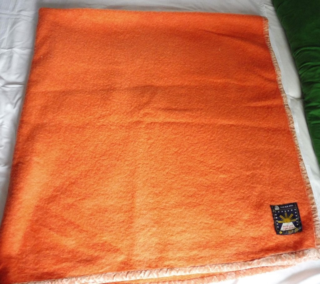 Prachtige Wollen deken Sole Mio oranje 215 x 230 cm wol, Ophalen, Gebruikt