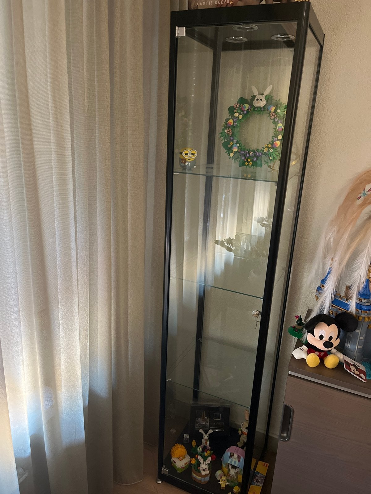 Glazen vitrinekast met verlichting - Zwart, Ophalen, Gebruikt, 50 tot 100 cm, Glas