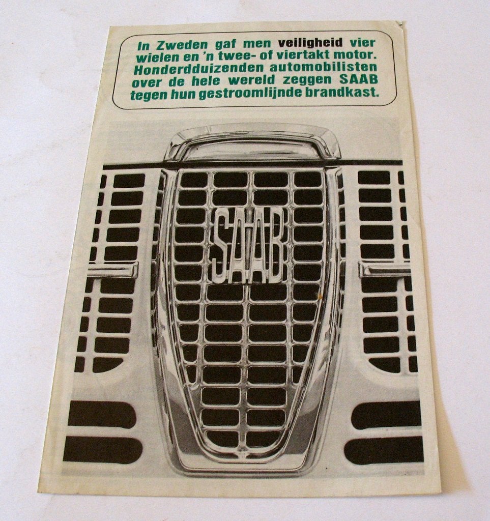 Autofolder klein foldertje Saab 96 veiligheid oud ca 1966, Ophalen of Verzenden, Gelezen, Overige merken, Saab
