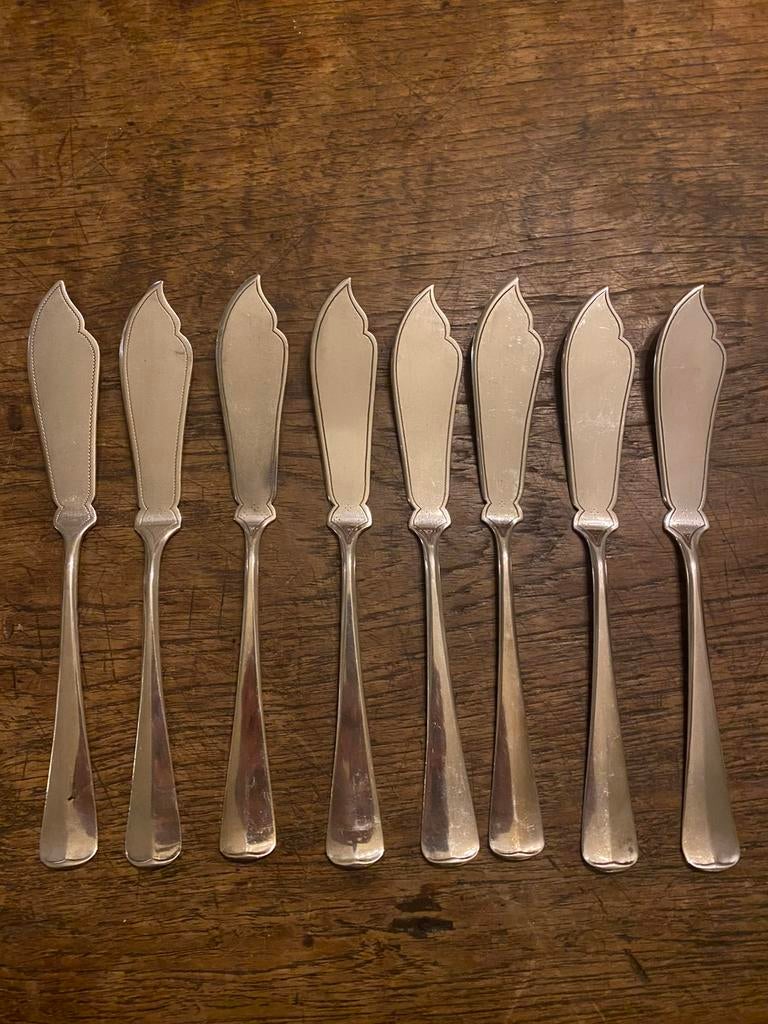Set van 8 vismessen haags lofje gero 90, Antiek en Kunst, Antiek | Bestek, Ophalen of Verzenden