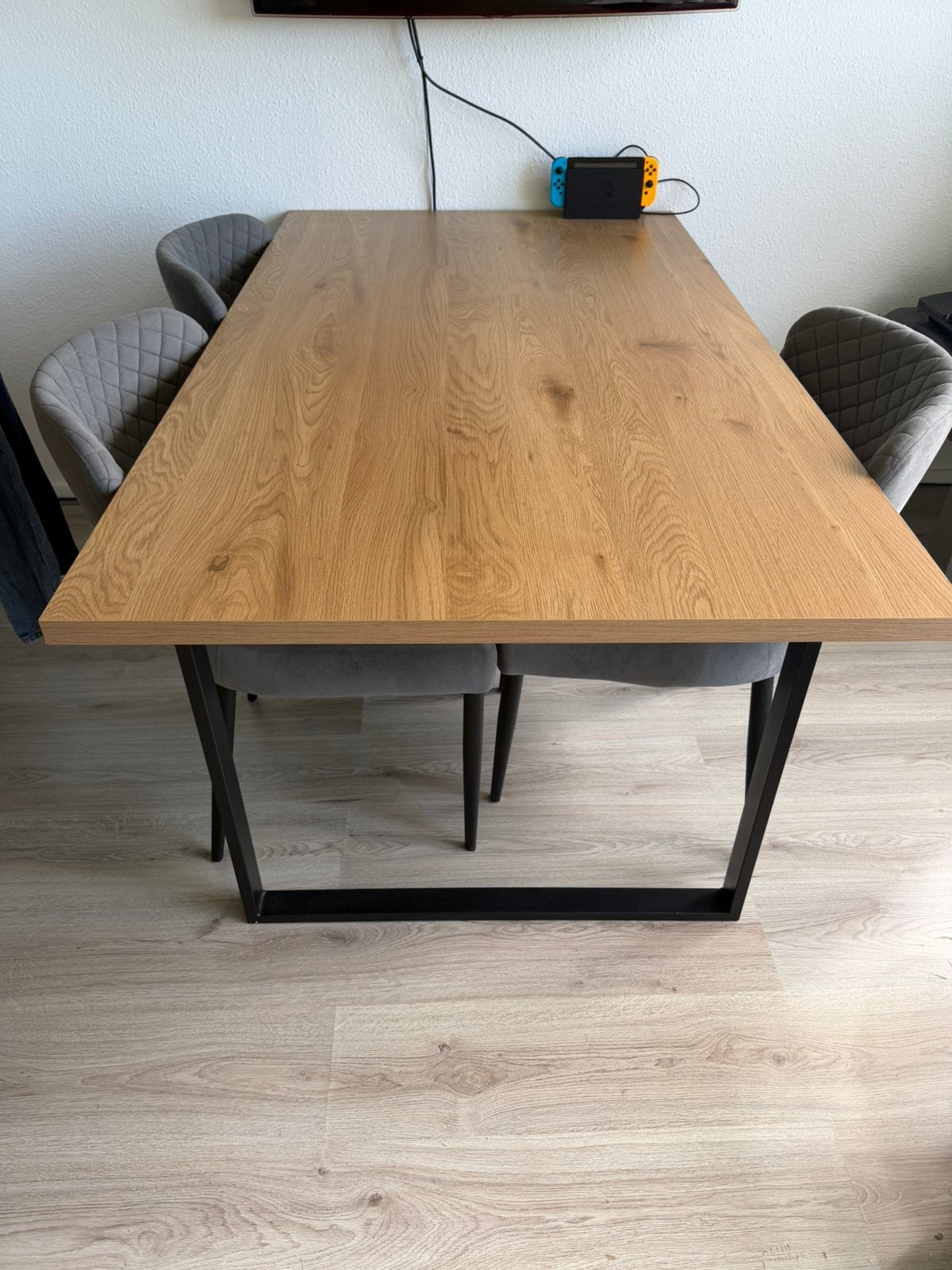 Tafel + stoelen van JYSK 160x90cm, Zo goed als nieuw, 150 tot 200 cm, Vier personen, Rechthoekig