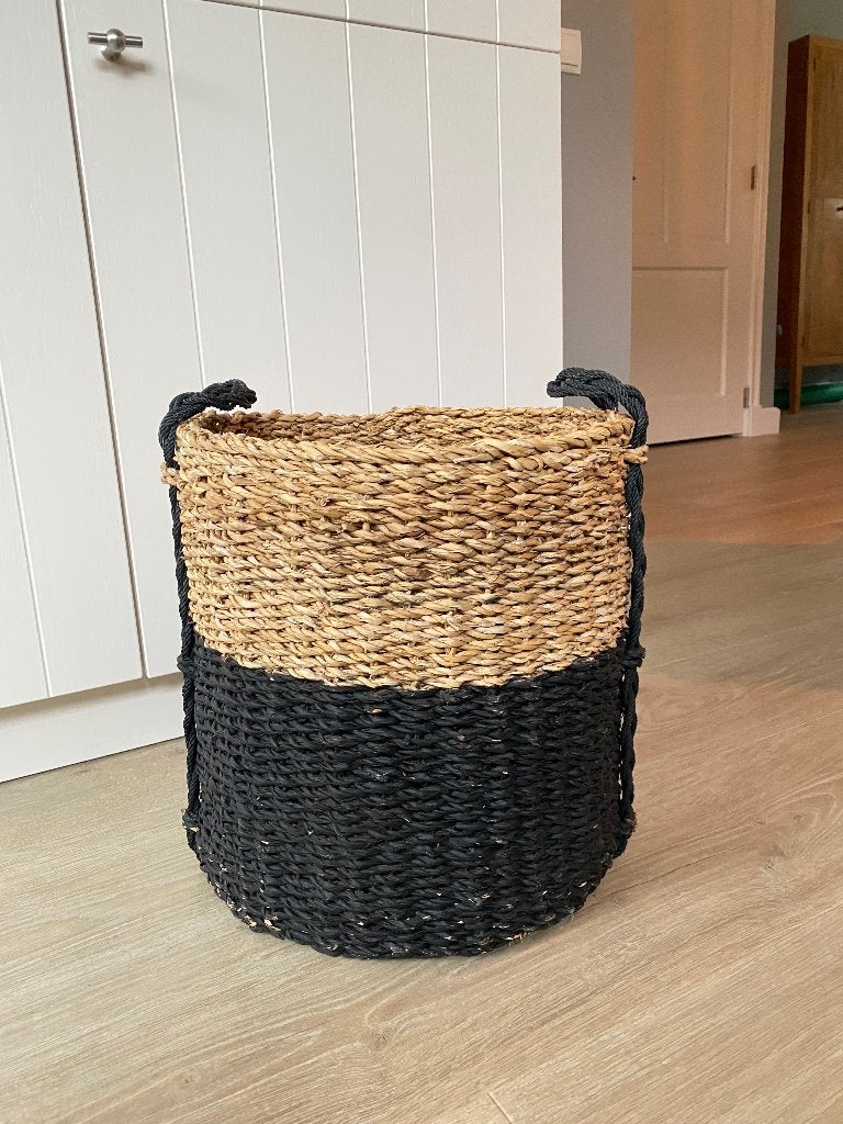 Grote rieten mand van HK Living, Ophalen, Met handvatten, Mand, Rond