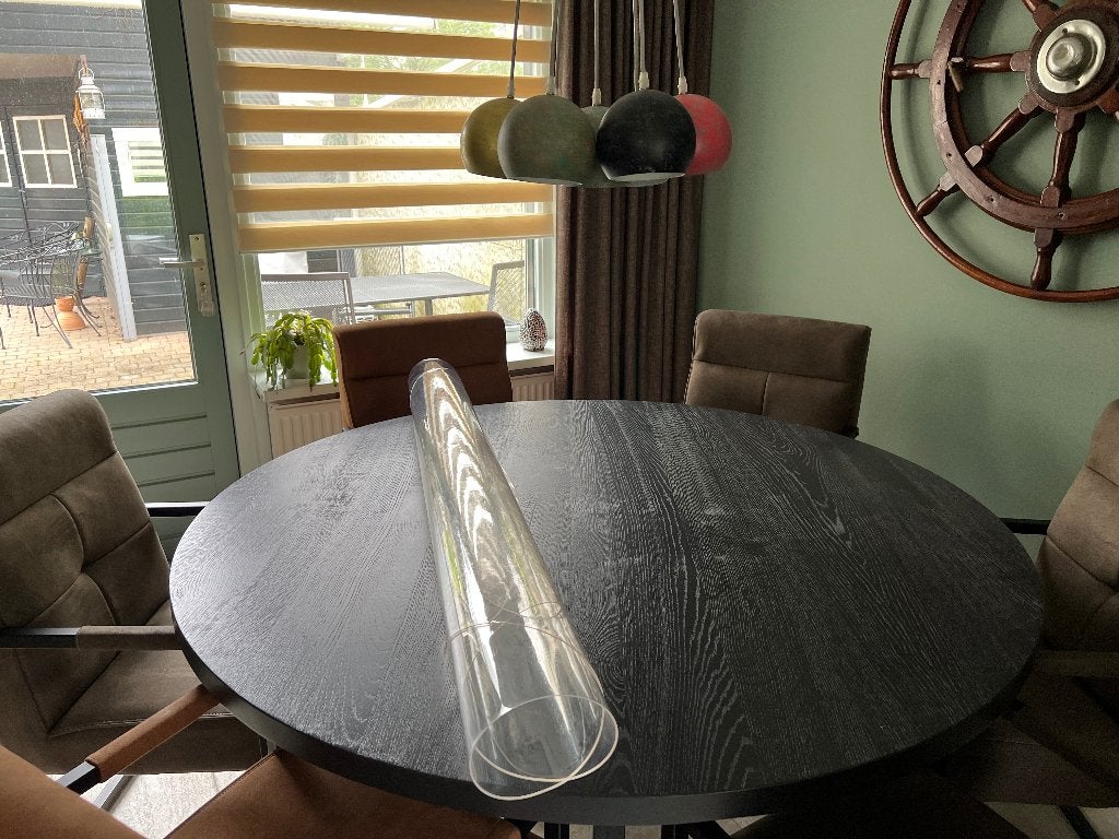 Eiken eettafel rond 149 cm, Ophalen, Gebruikt, Vijf personen of meer, 100 tot 150 cm