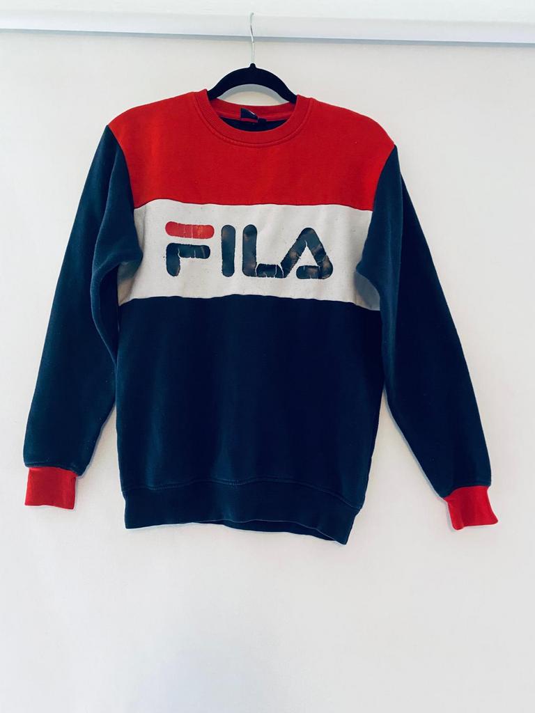 Fila crewneck sweater – maat S – rood/wit/blauw – retro styl, Ophalen of Verzenden, Gedragen, Maat 36 (S), Blauw