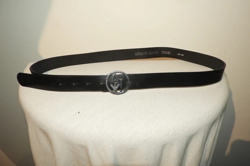Armani zwarte leren riem zilveren merk gesp kleiner te maken
