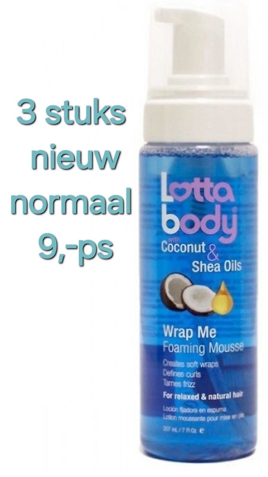 3x Lottabody Coconut & Shea Oils Foaming Mousse, Ophalen of Verzenden, Nieuw, Gel, Wax, Haarlak of Mousse