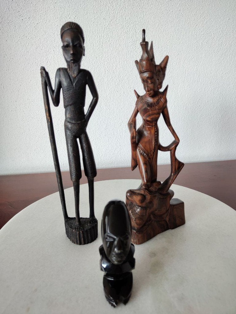 Indonesisch Houtsnijwerk Man - Maya Beeld Goud Obsidiaan, Houtsnijwerk, Natuurlijk materiaal, Ophalen of Verzenden, Handgemaakt