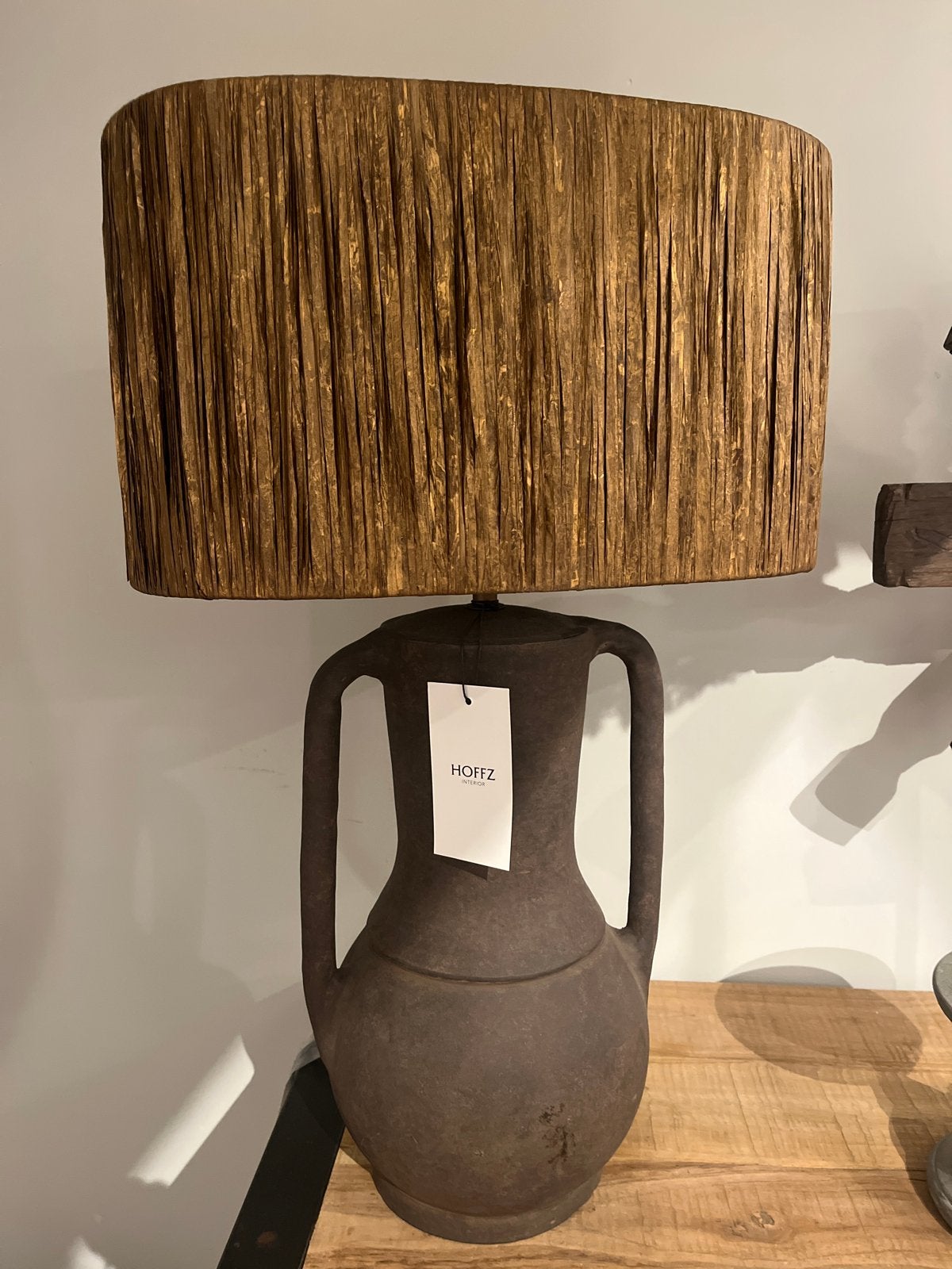 Hoffz lamp met rustieke vaasvoet en gouden kap, Overige merken, Zo goed als nieuw, Goud, Steen/keramiek