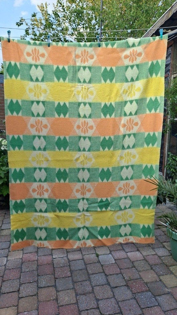 Vintage deken 190x140 cm - Retro patroon, Gebruikt, 100 tot 150 cm, Onbekend, Onbekend