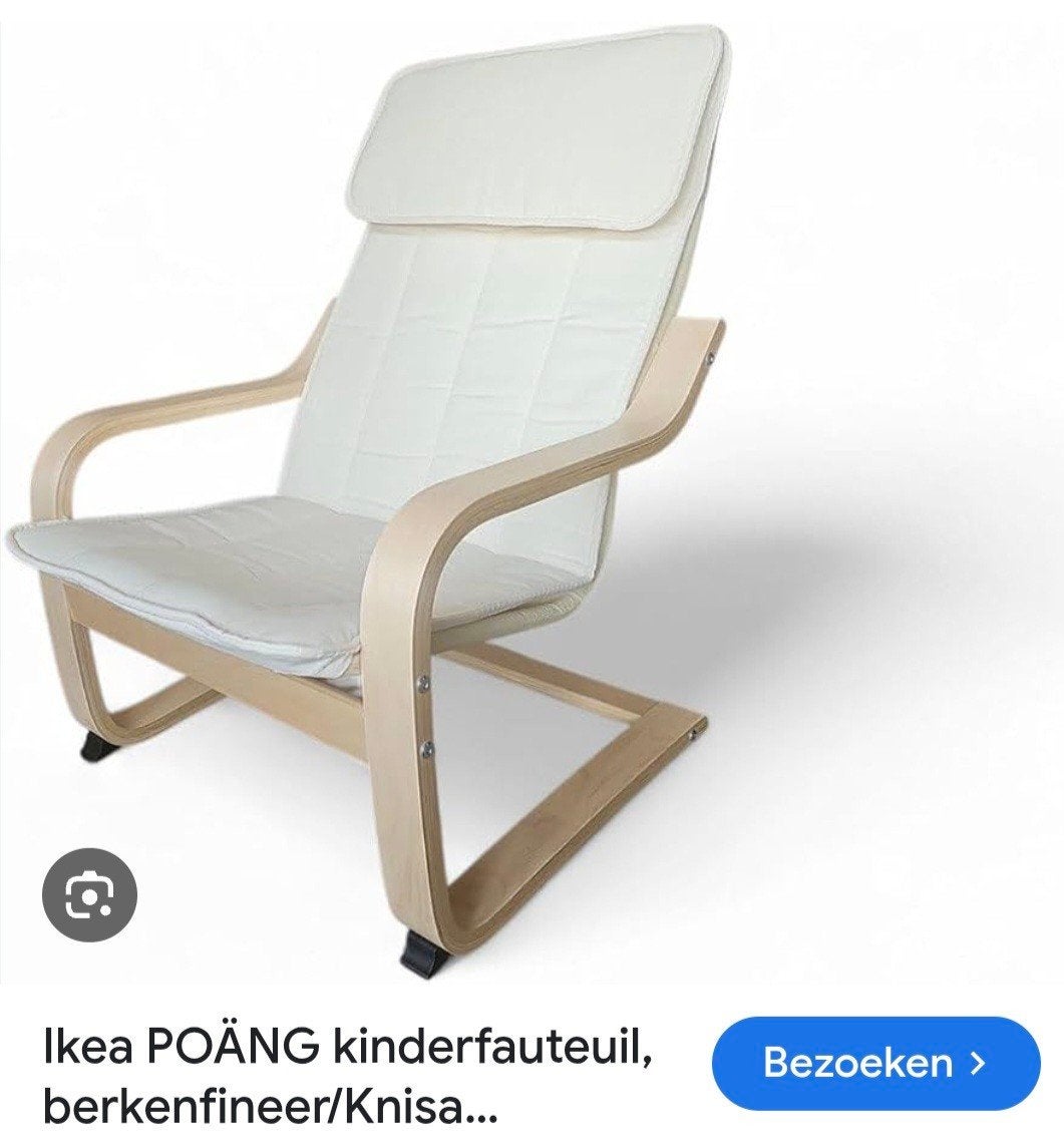 Ikea POÄNG kinderfauteuil, berkenfineer/Knisast wit, Ophalen, Zo goed als nieuw, Stoel(en)