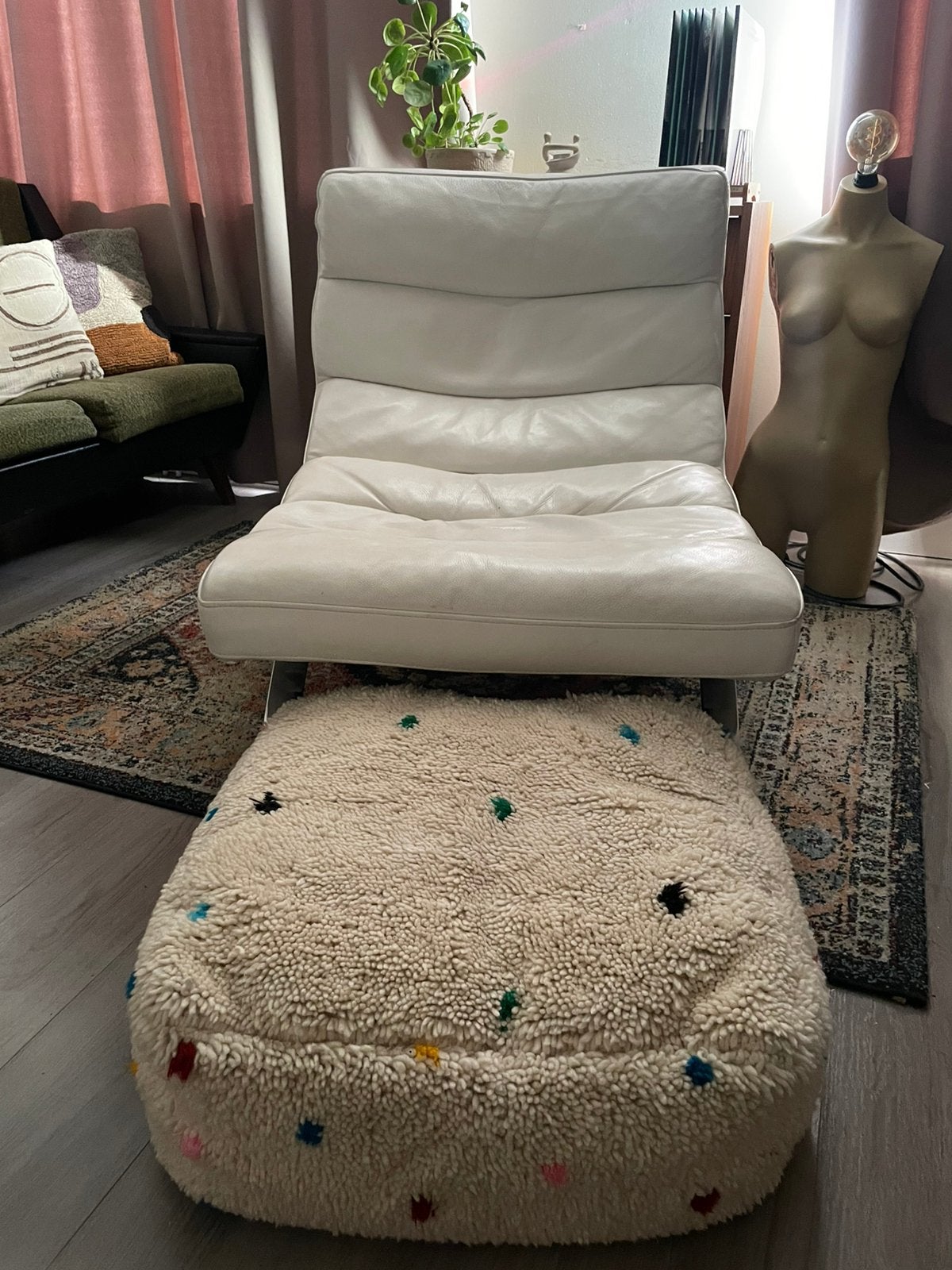 Kuka fauteuil & poef handgeweven, Huis en Inrichting, Ophalen, Eenpersoons, 75 tot 100 cm, Zo goed als nieuw