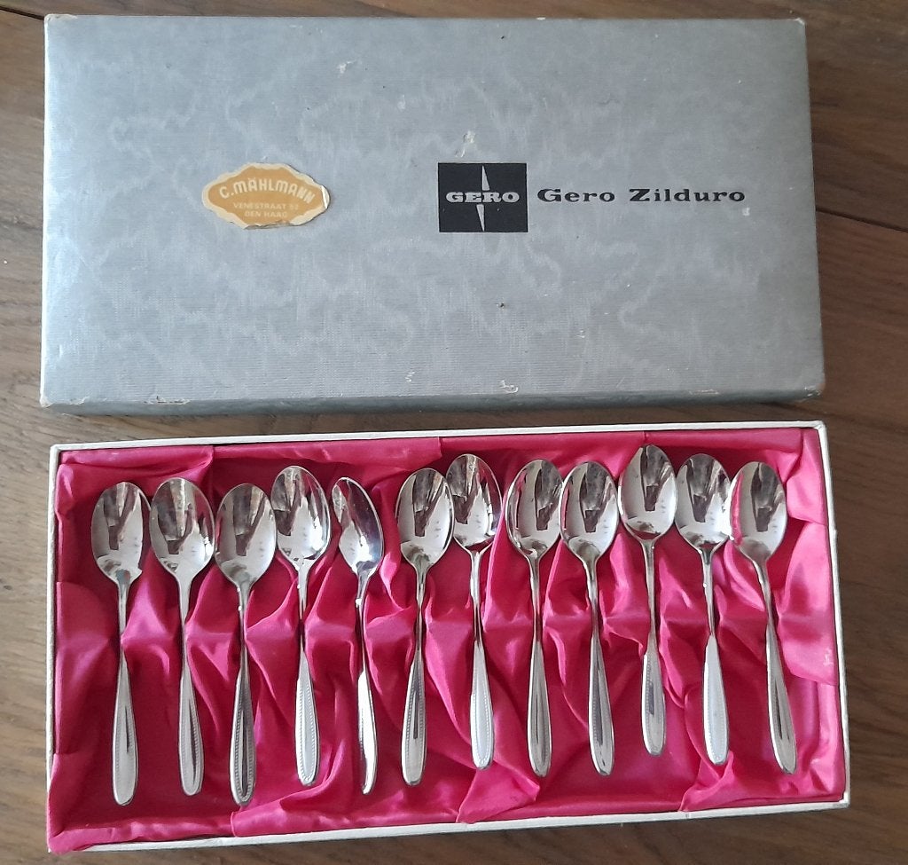 Vintage Gero Zilduro theelepeltjes - koffielepeltjes, Antiek en Kunst, Antiek | Bestek, Ophalen of Verzenden