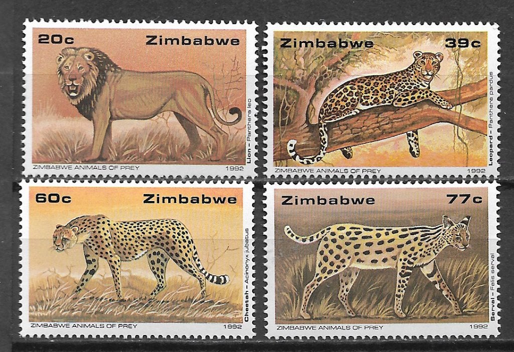 Zimbabwe 1992 Grote katten leeuw luipaard serval cheetah pfr, Ophalen of Verzenden, Zimbabwe, Postfris