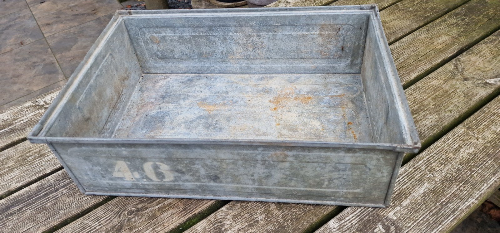 Vintage Zinken Bak 'Schick 1957' - Industriële Stijl, Antiek en Kunst, Curiosa en Brocante, Ophalen of Verzenden