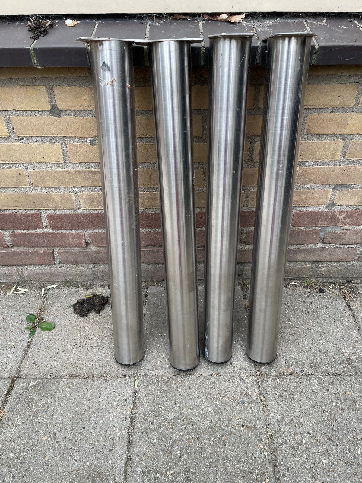 4 RVS Tafelpoten/Bureaupoten, Huis en Inrichting, Tafelonderdelen, Ophalen, Tafelpoot, Minder dan 50 cm, Gebruikt