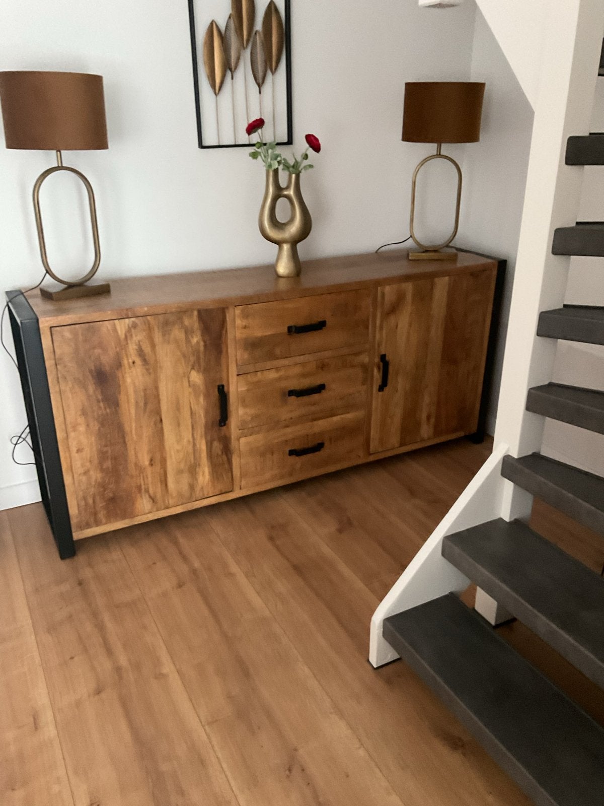 Mango dressoir 190x45x85 cm met lades en deuren, Ophalen, 150 tot 200 cm, Zo goed als nieuw, Met lade(s)