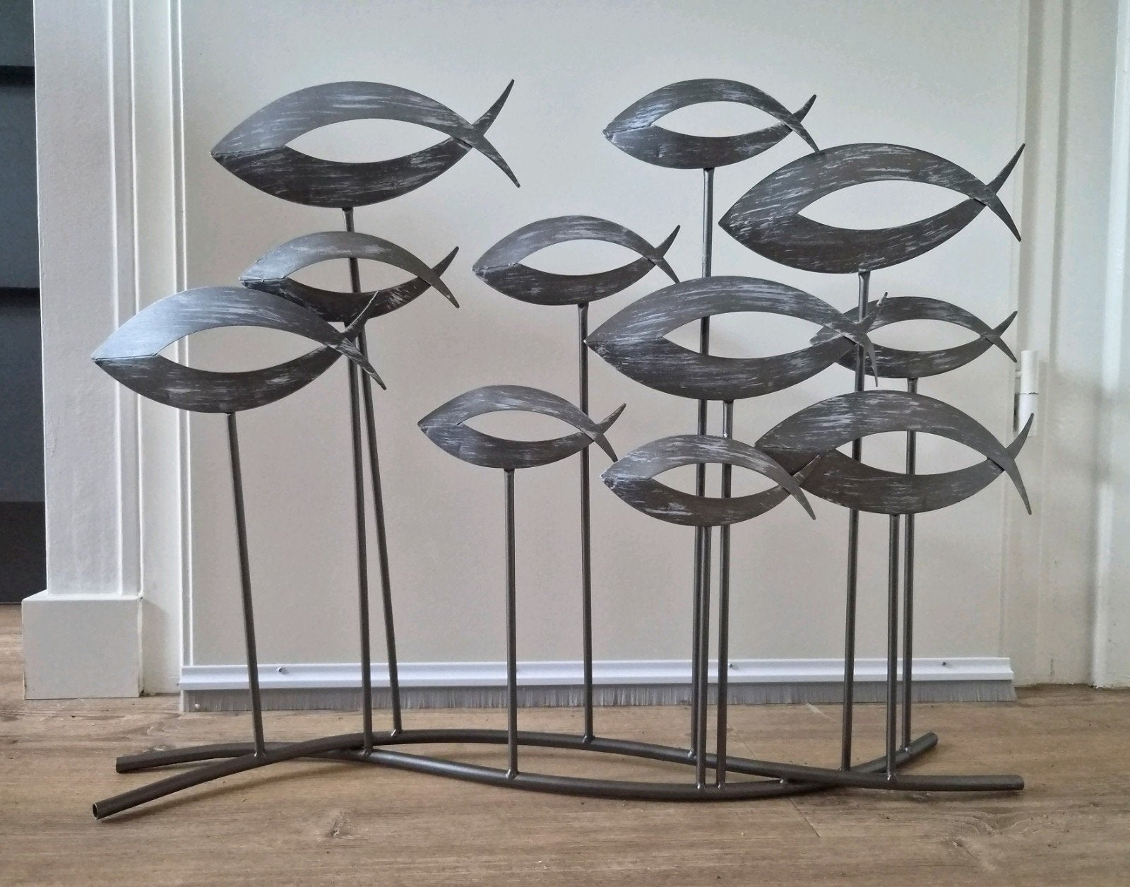 Metalen Vissen Decoratie - Modern Design, Ophalen, Zo goed als nieuw, Grijs, Metaal