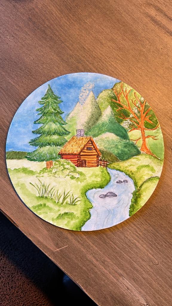 Handgeschilderd Waterverf Landschap op Magneet, Ophalen of Verzenden