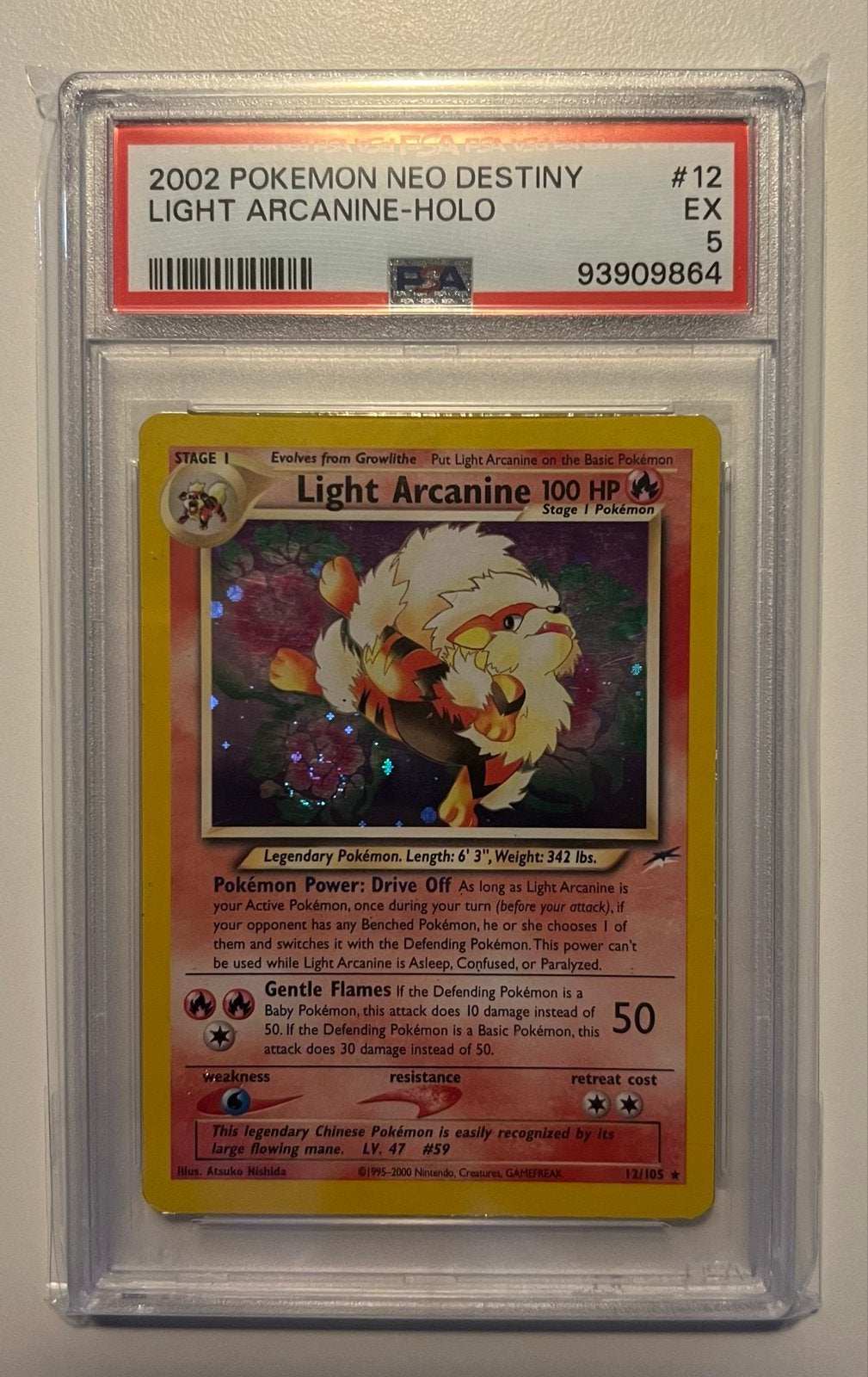 Light Arcanine 12/105 - Swirl - Neo Destiny - PSA 5, Ophalen of Verzenden, Gebruikt, Losse kaart, Foil