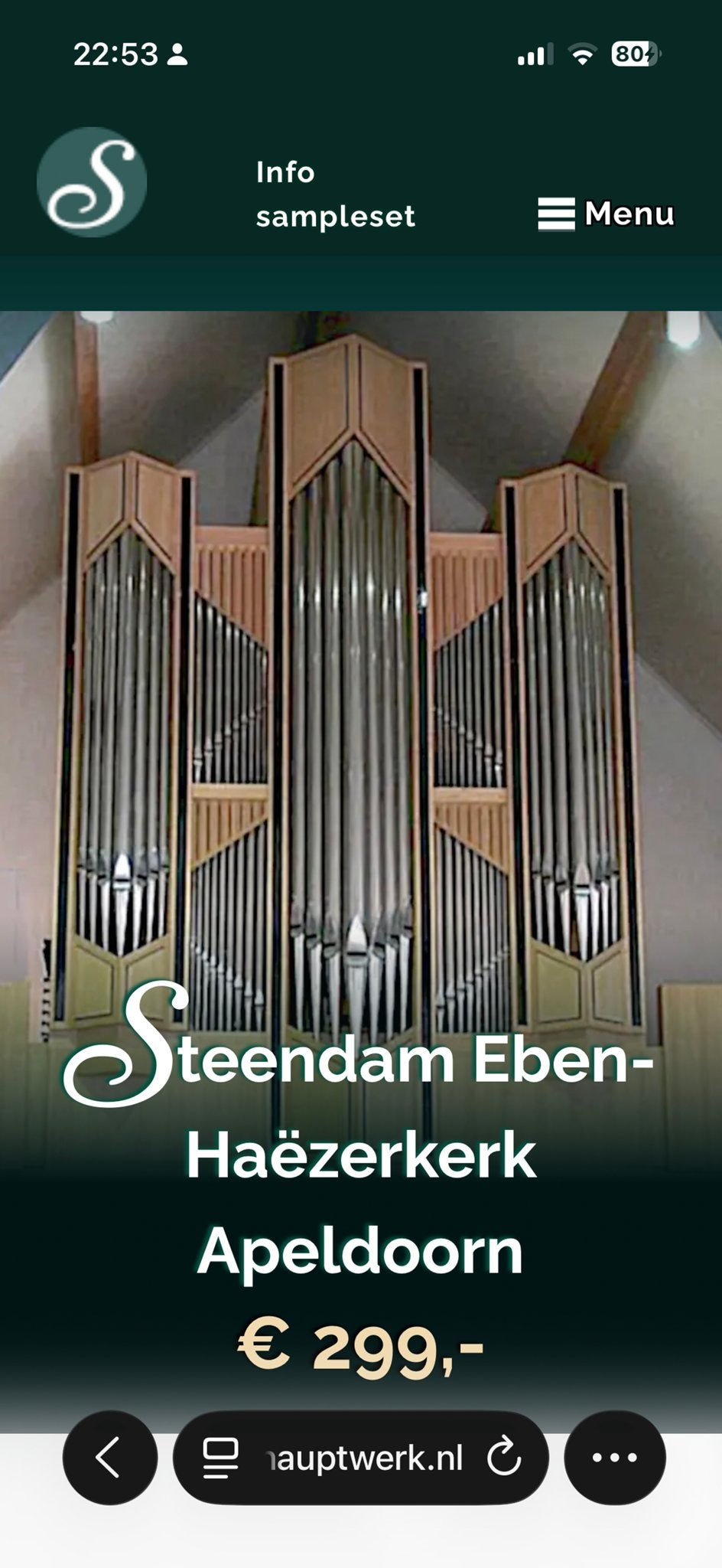 Hauptwerk Sampleset Steendam Eben-Haëzerkerk Apeldoorn, Muziek en Instrumenten, Orgels, Ophalen, Zo goed als nieuw, Orgel