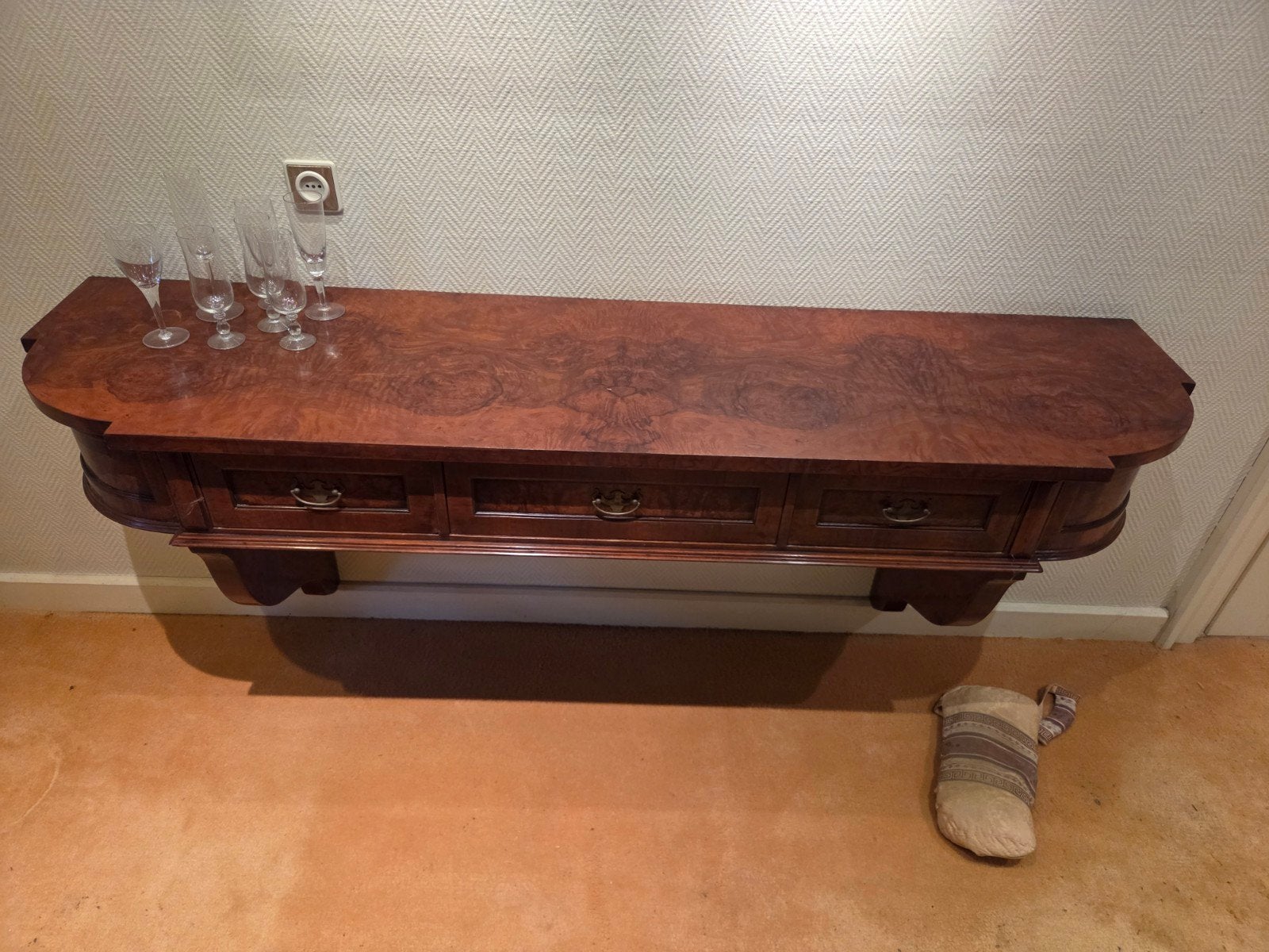 Antieke wandtafel met lades - Burl walnoot, Ophalen