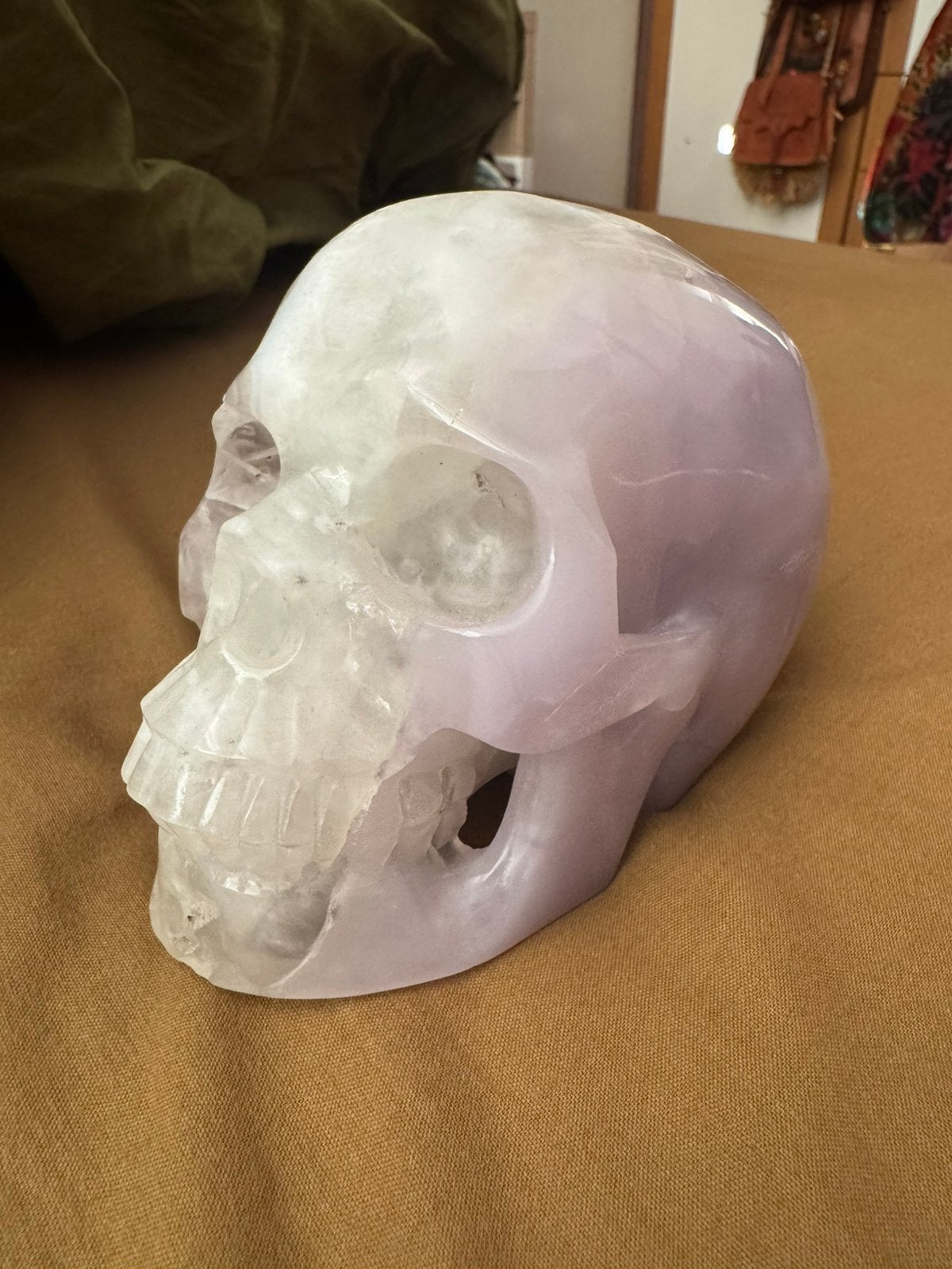 Uniek kristallen schedel lavendel fluoriet, crystal skull, Ophalen, Mineraal