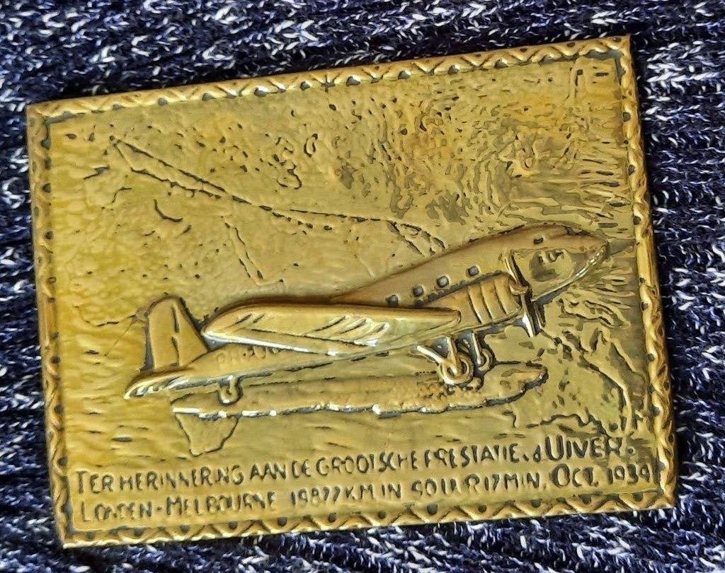 Koperen gedenkplaat de Uiver 1934, Ophalen of Verzenden, Gebruikt, Overige typen