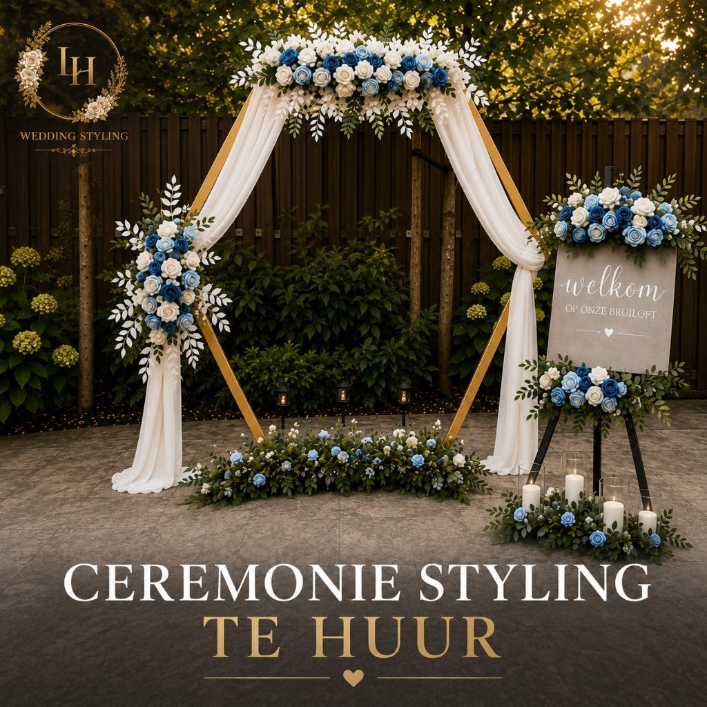 Backdrop  te huur | Luxe trouwboog blauw & goud, Ophalen, Nieuw, Geboorte of Huwelijk