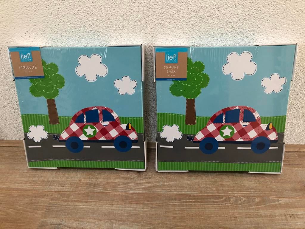 Nieuw 2x Stoer Lief Lifestyle canvas schilderij auto jongen, Ophalen of Verzenden, Zo goed als nieuw, Wanddecoratie
