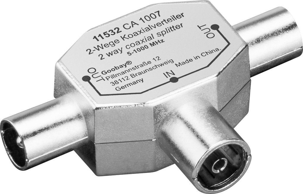 Coax TV Splitter Metaal – 2 uitgangen, 5-1000 MHz, Audio, Tv en Foto, Audiokabels en Televisiekabels, Ophalen of Verzenden, Gebruikt