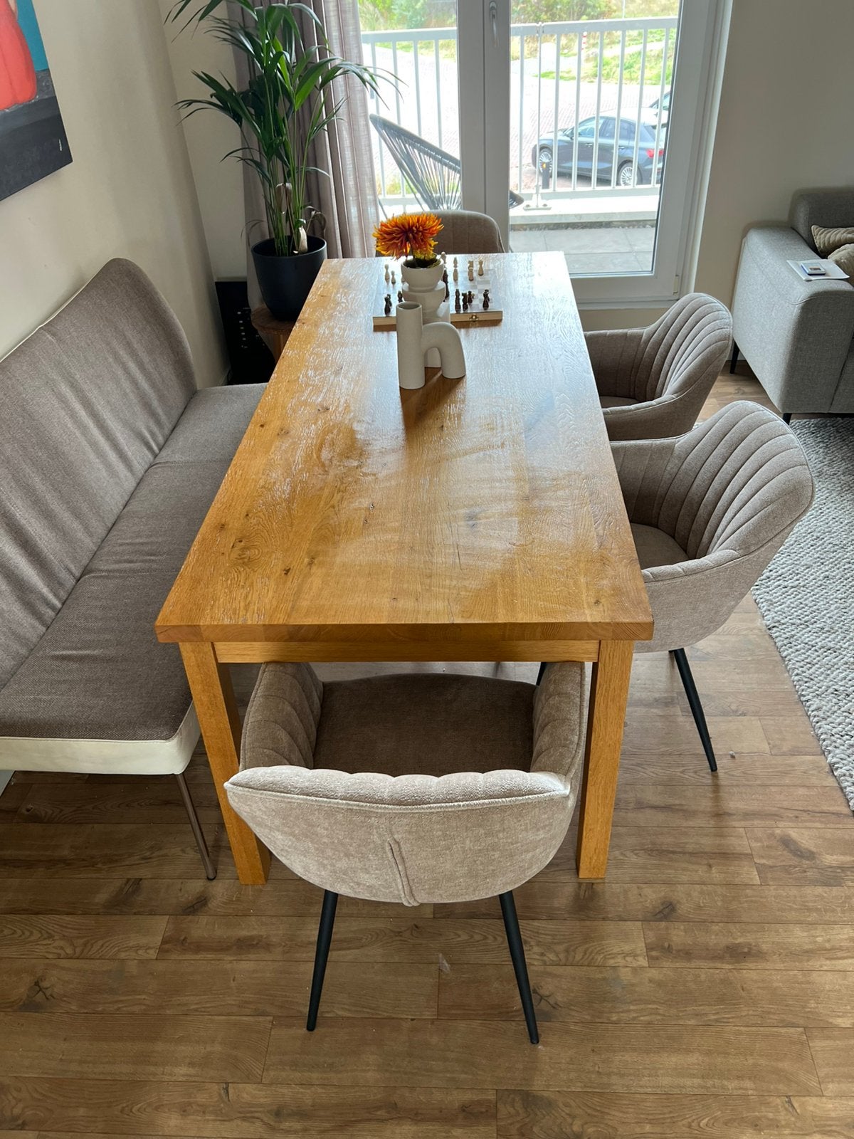 Mooie eikenhouten eettafel., Ophalen, Gebruikt, Eikenhout, 200 cm of meer