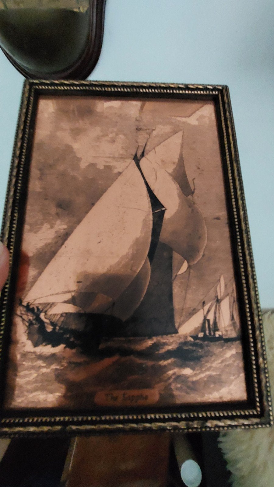 Ets 'The Sappho' - Klassiek Zeilschip op Zee, Ingelijst, Ophalen of Verzenden, Landschap, 1950 - 1999
