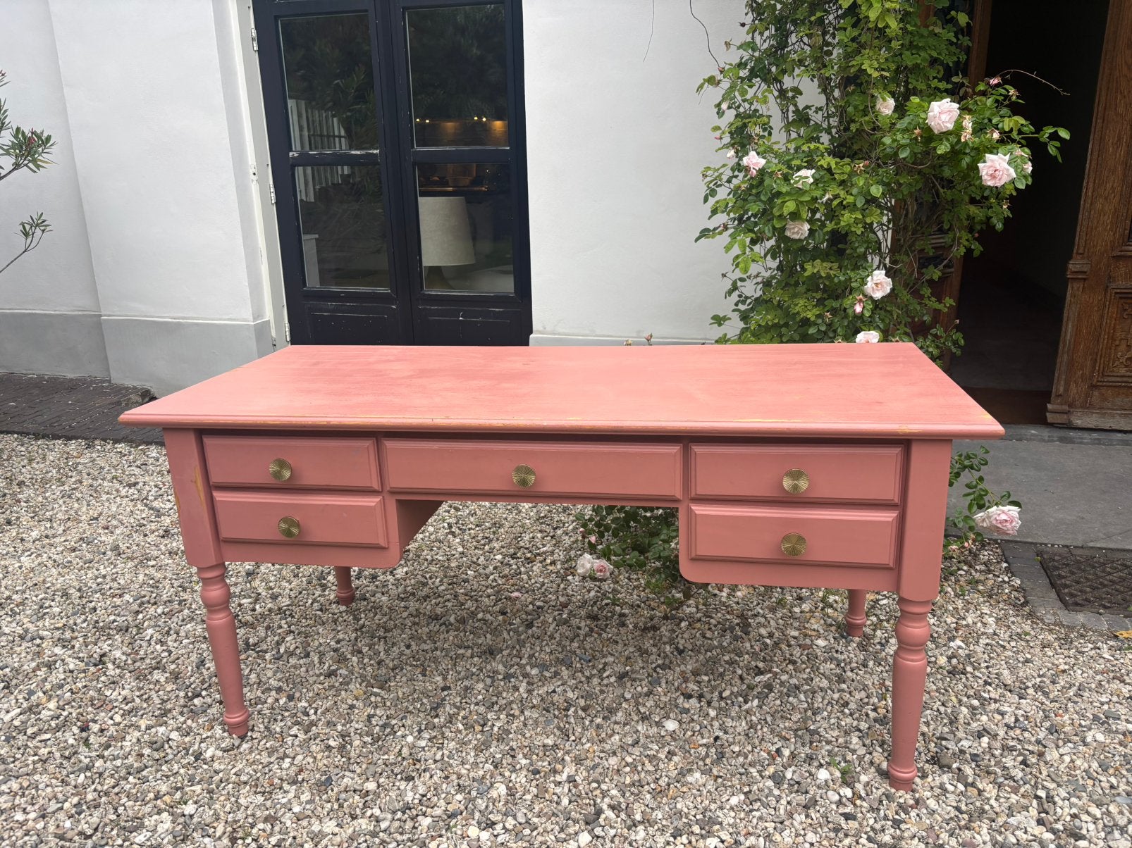 Vintage roze bureau met lades, Overige typen, Gebruikt, Roze, Vintage