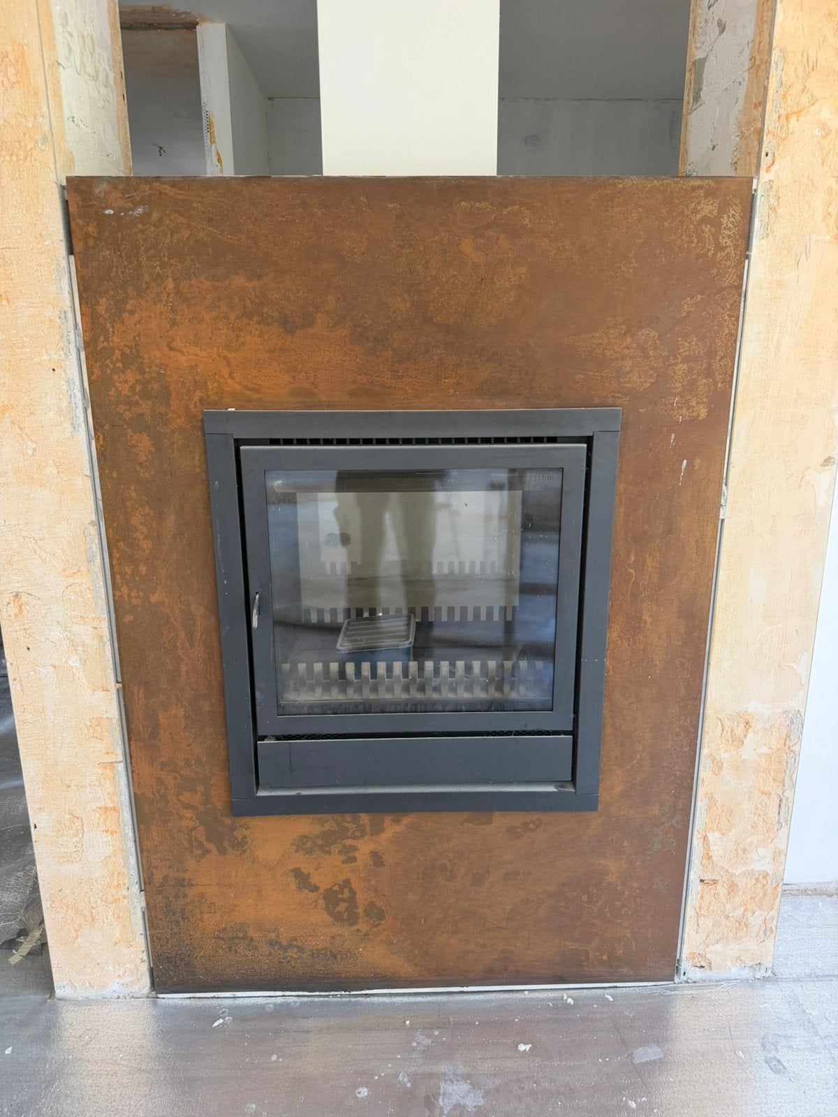 flam doorkijkhaard hout 68x75, Huis en Inrichting, Haarden, Ophalen, Gebruikt, Vrijstaande haard, Houthaard