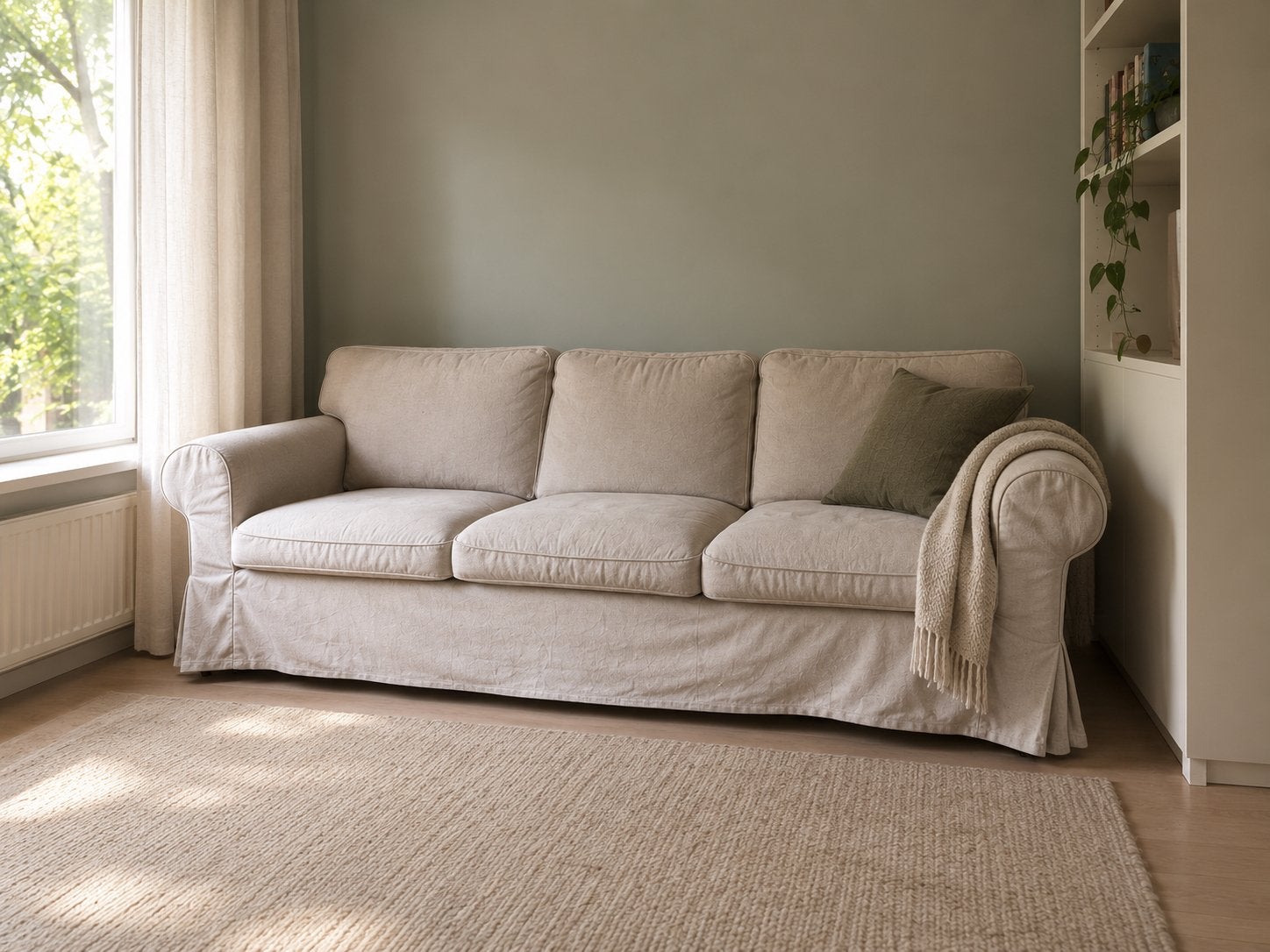 IKEA Ektorp 3-zitsbank crèmekleurig (optioneel met poef), Huis en Inrichting, Ophalen, Gebruikt, Driepersoons, 75 tot 100 cm