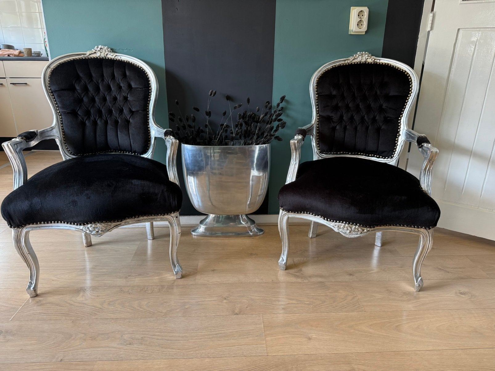 Barok fauteuils +grote vaas, Huis en Inrichting, Stoelen, Ophalen, Zwart, Zo goed als nieuw, Stof
