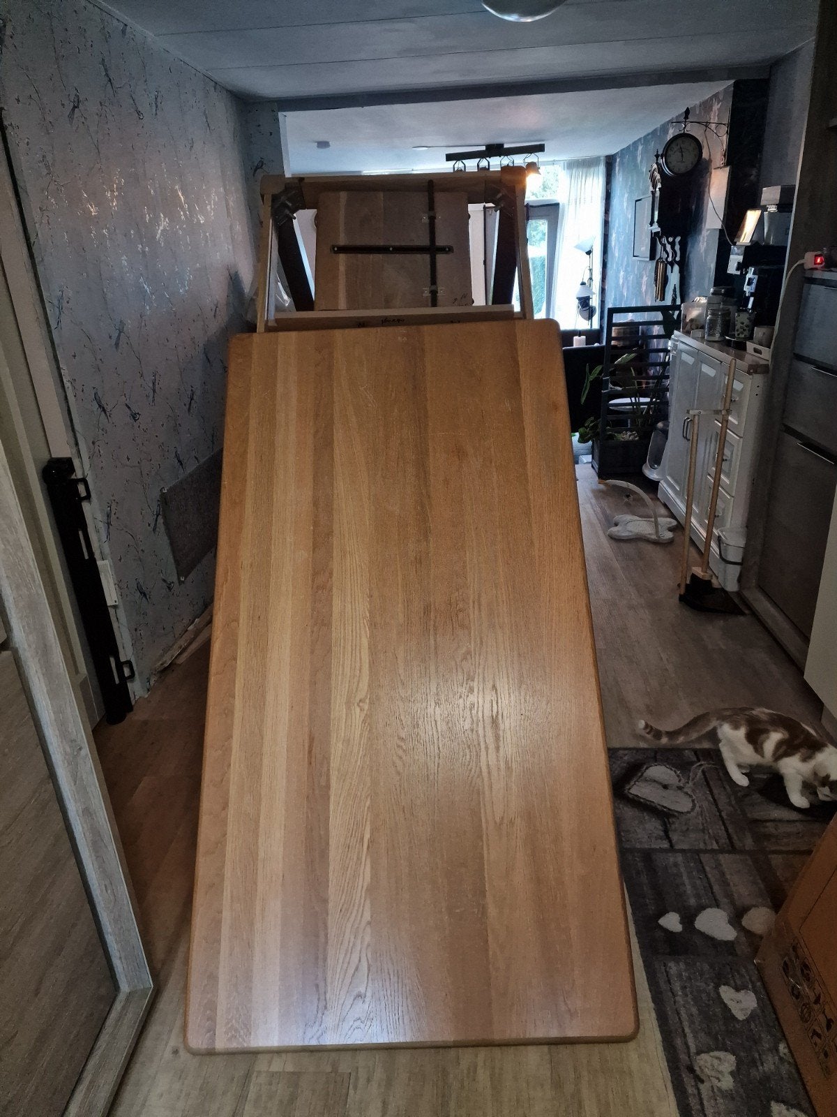 Mooie uitschuifbare eettafel van blank massief eiken, Huis en Inrichting, Gebruikt, Eikenhout, Vijf personen of meer, 150 tot 200 cm