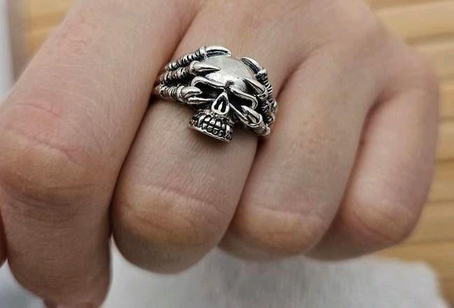 Echt sterling zilveren skull biker ring, 20 of groter, Heer, Nieuw, Ophalen of Verzenden