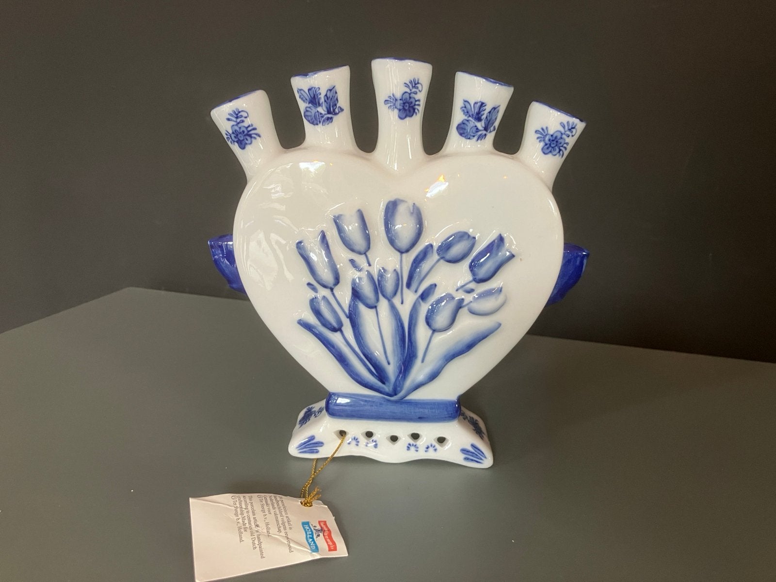 Handgemaakte Delfts Blauwe Tulpenvaas - Hartvormig 16x16 cm, Ophalen of Verzenden